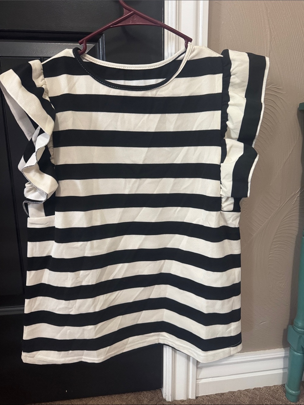 Black & White Striped Ruffle Sleeve Top